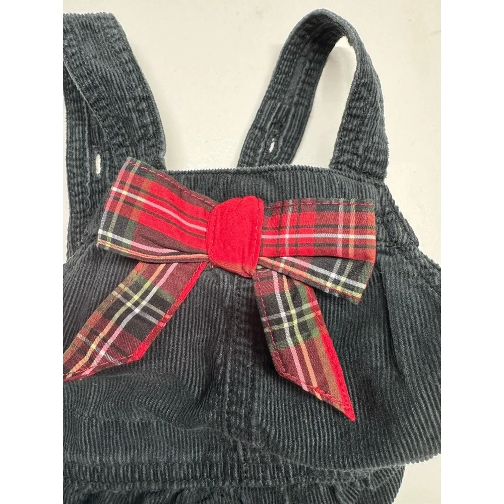 Vtg OshKosh BGosh Corduroy Jumper Dress Black‎ Plaid Bow Size 18 Months